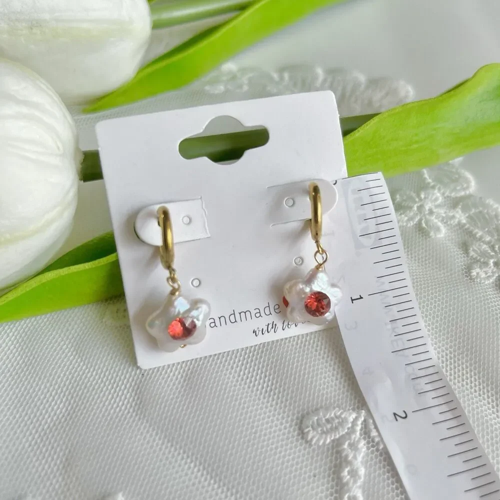 Natural Freshwater Pearl Earrings Bohemian Baroque Real Flower Drop 925 Silver - Picture 2 of 4